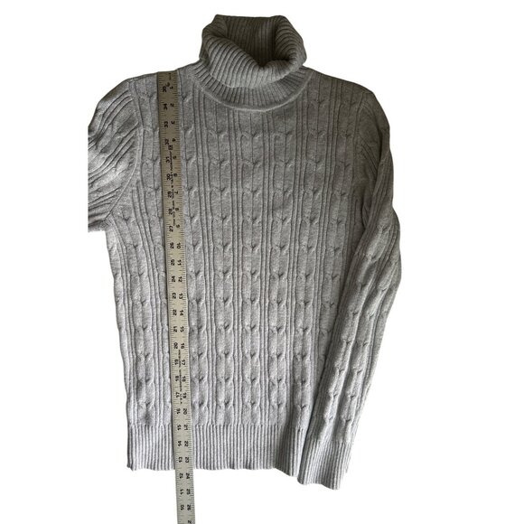 St. Johns Bay Cable Knit Turtleneck Sweater M Gray Cotton/Nylon Womens Pullover - Picture 7 of 7